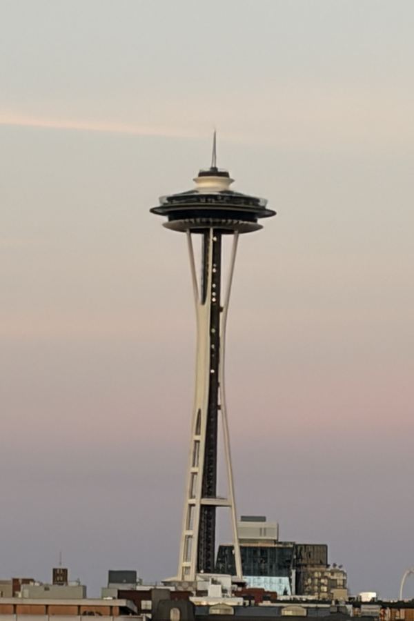 Space Needle at dusk, Seattle skyline